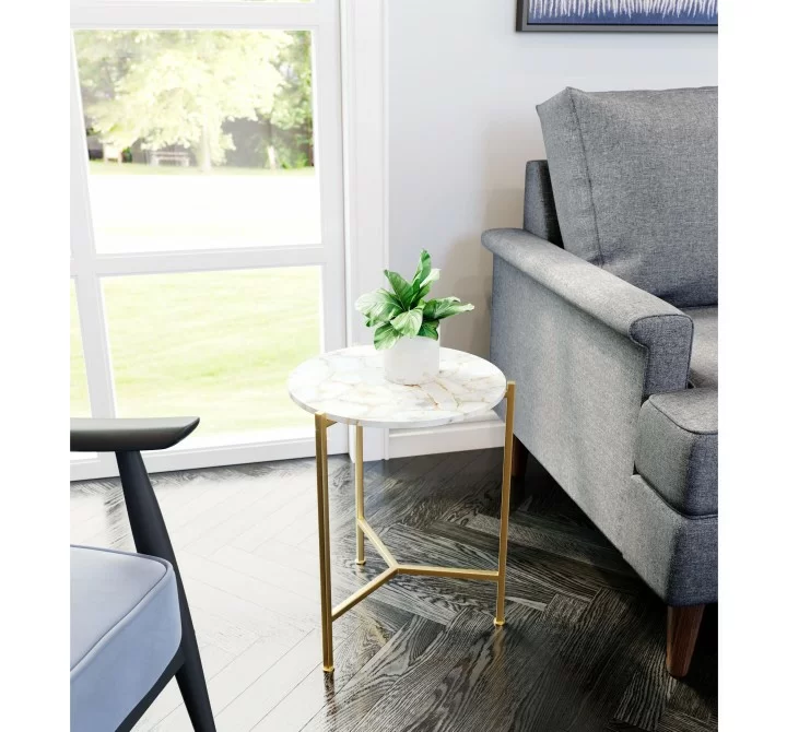 Zuo Modern Haru Side Table White and Gold - Lifestyle 1
