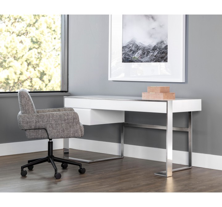  Sunpan Dalton Desk in High Gloss White and Stainless Steel Frame - Lifestyle