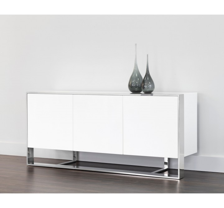  Sunpan Dalton Sideboard in High Gloss White and Stainless Steel Frame  - Lifestyle