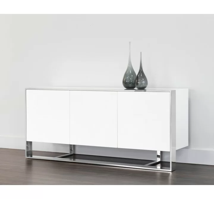  Sunpan Dalton Sideboard in High Gloss White and Stainless Steel Frame  - Lifestyle