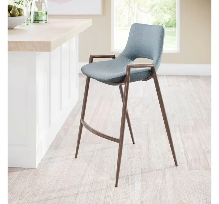 Zuo Modern Desi Counter Stool Azure Gray and Walnut - Lifestyle