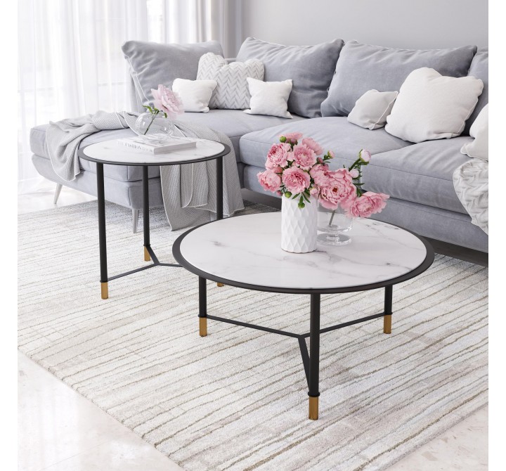 Zuo Modern Davis Coffee Table Set in White and Black - Lifestyle