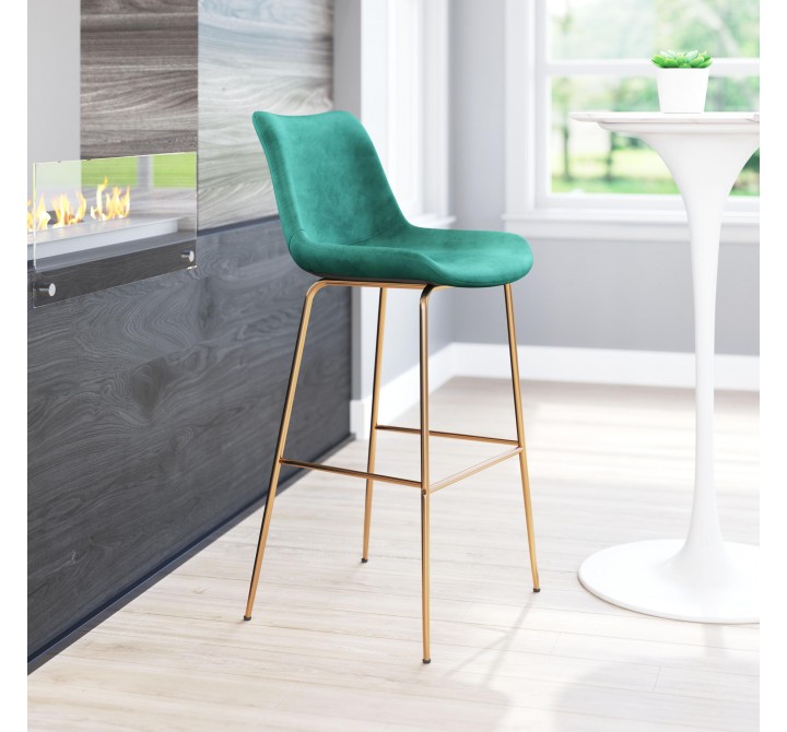 Zuo Modern Tony Barstool in Green and Gold - Lifestyle