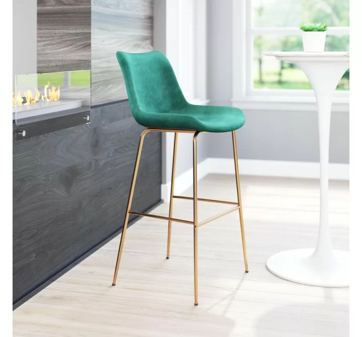 Zuo Modern Tony Barstool in Green and Gold - Lifestyle