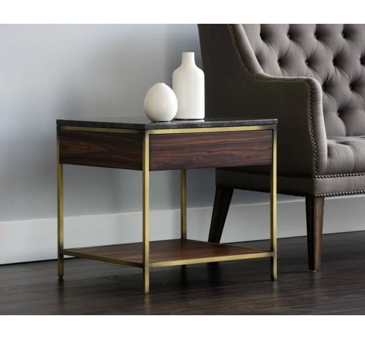Sunpan Stamos End Table - Gold - Zebra Brown - Lifestyle