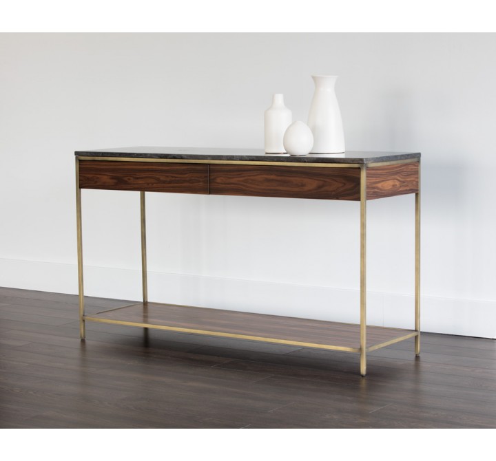 Sunpan Stamos Console Table - Gold - Zebra Brown - Lifestyle