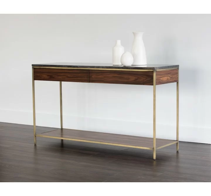 Sunpan Stamos Console Table - Gold - Zebra Brown - Lifestyle