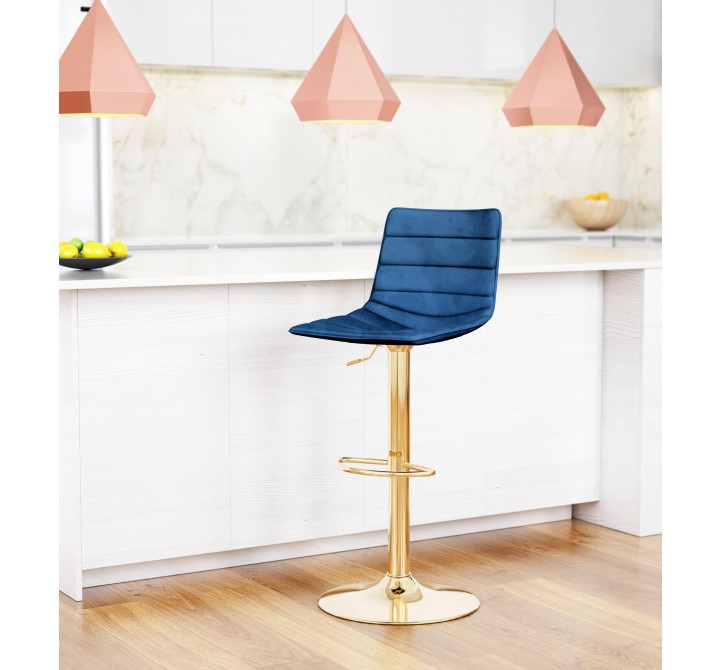 Zuo Modern Prima Barstool Dark Blue and Gold - Lifestyle 1
