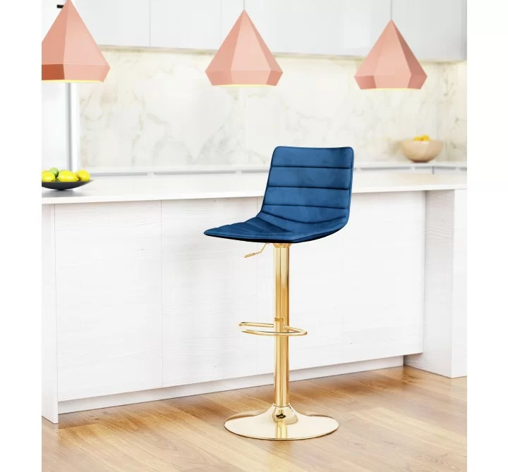 Zuo Modern Prima Barstool Dark Blue and Gold - Lifestyle 1