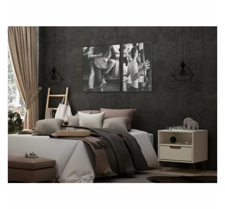 Manhattan Comfort Rockefeller 1-Drawer Off White Nightstand (Set of 2)