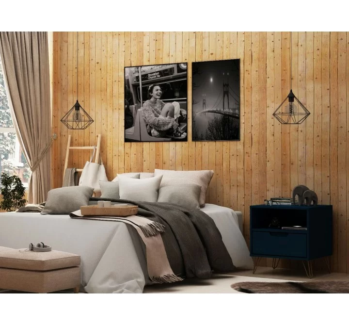 Manhattan Comfort Rockefeller 1-Drawer Tatiana Midnight Blue Nightstand 