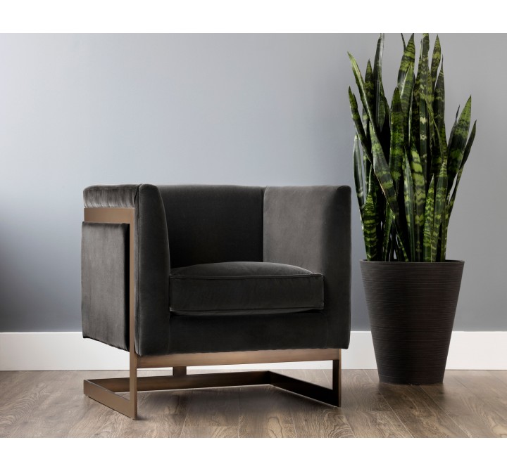 SUNPAN Soho Armchair in Giotto Shale Grey and Antique Brass Frame - Lifestyle