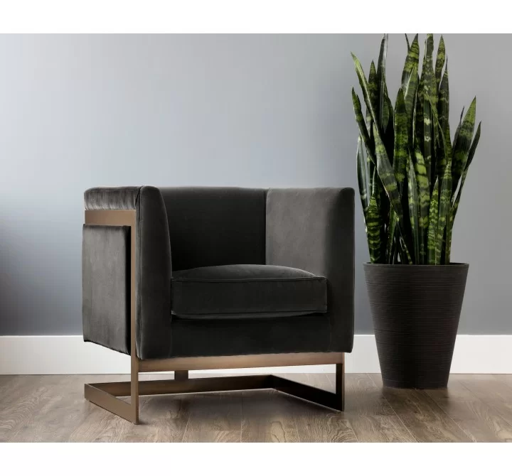 SUNPAN Soho Armchair in Giotto Shale Grey and Antique Brass Frame - Lifestyle
