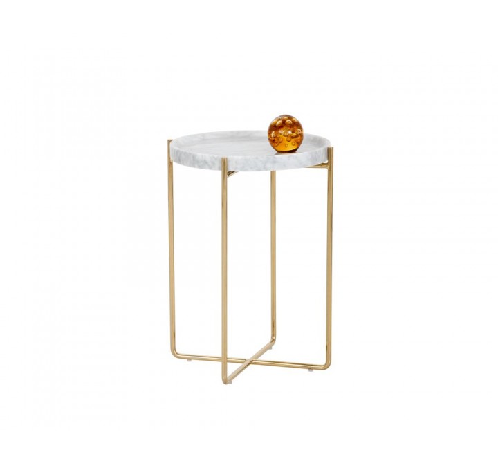 Sunpan Liv Side Table - White Marble - Front Angle with Decor