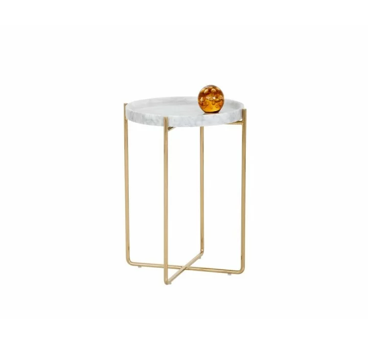 Sunpan Liv Side Table - White Marble - Front Angle with Decor