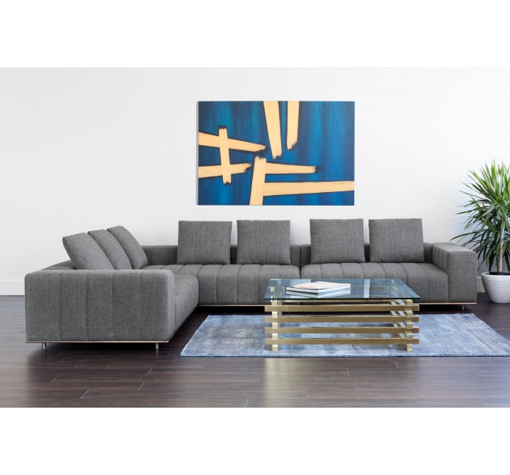 Sunpan Flora Sectional With Antique Brass Frame in Milestone Charcoal - Lifestyle