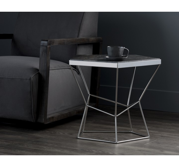 Sunpan Nathaniel End Table - Grey Marble - Lifestyle
