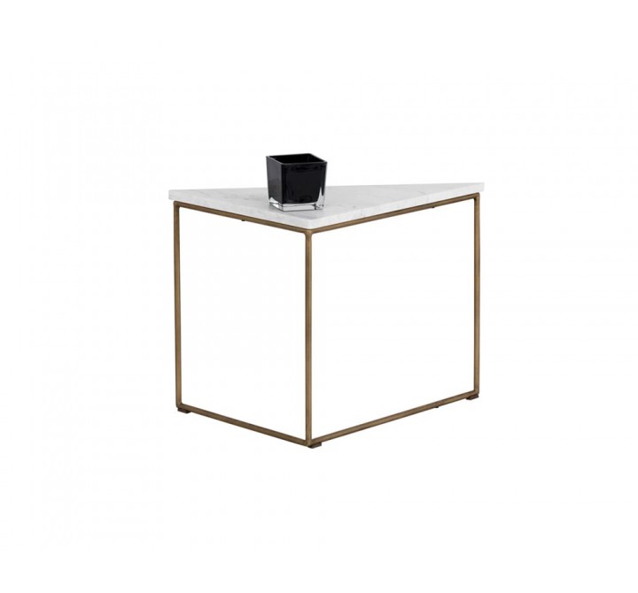 SUNPAN Tribute End Table - White Marble, Brown Marble, Frontview w/ Decor