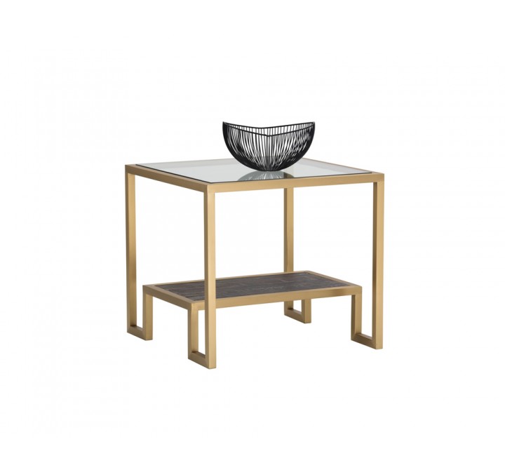 Sunpan Carver Side Table - Front Side Angle with Decor