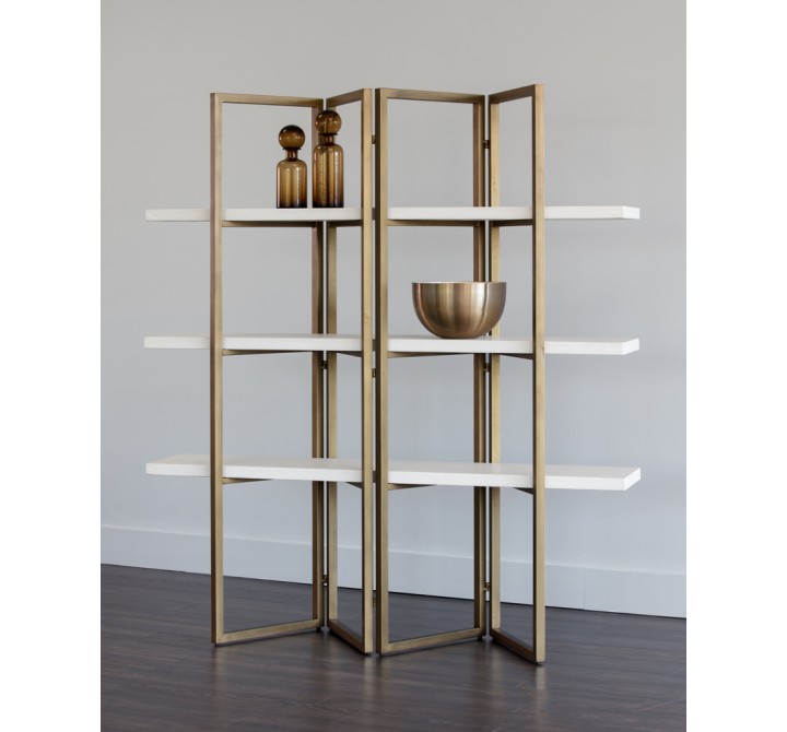 Sunpan Halston Bookcase - Antique Brass - White - Lifestyle