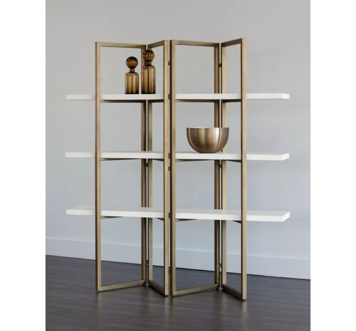 Sunpan Halston Bookcase - Antique Brass - White - Lifestyle