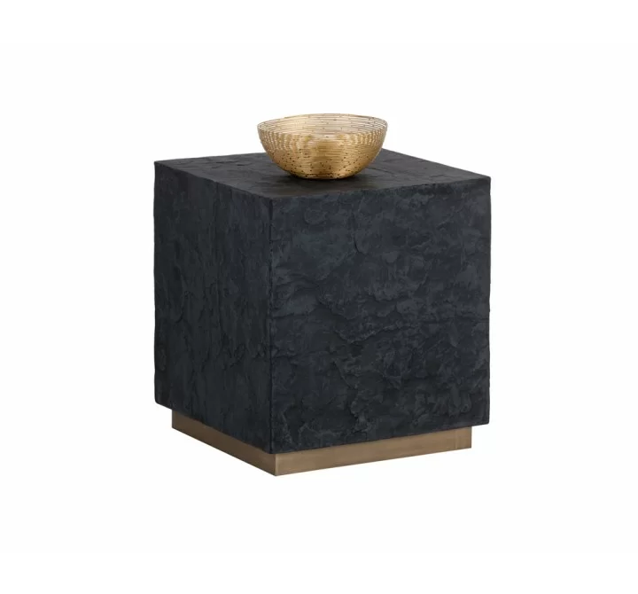 Sunpan Newbury Side Table - Black Slate - Angled View