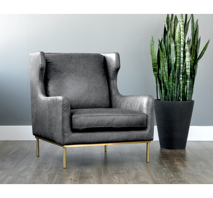 Virgil Lounge Chair - Marseille Black Leather - Lifestyle