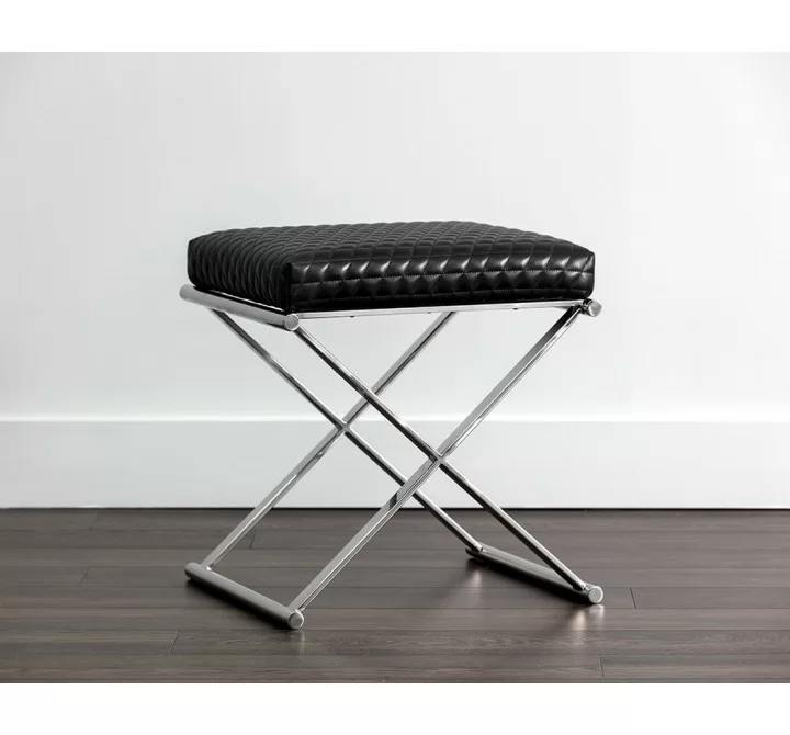 Sunpan Elena Ottoman - Black Leather - Lifestyle