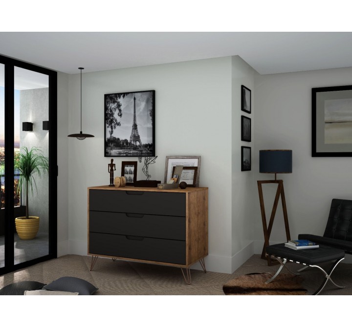 Manhattan Comfort Rockefeller 3-Drawer Grey Dresser (Set of 2)