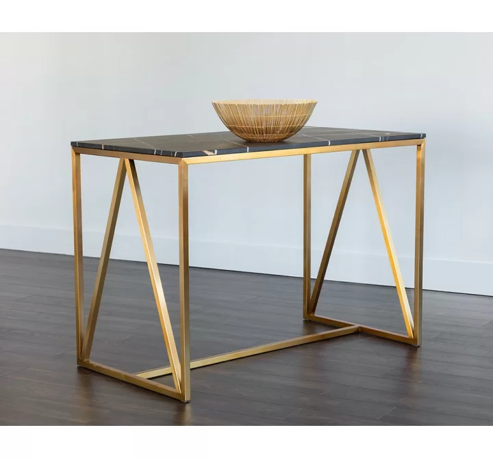 Sunpan Abel Counter Table - Gold - Black Marble - Angled