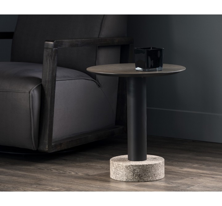 Monaco End Table - Black - Light Grey Marble / Raw Umber - Lifestyle