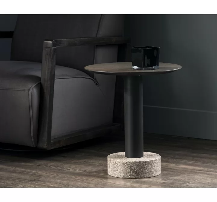 Monaco End Table - Black - Light Grey Marble / Raw Umber - Lifestyle