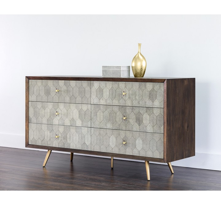 Aniston Dresser - Dark Mango - Shagreen Leather - Angled Lifestyle