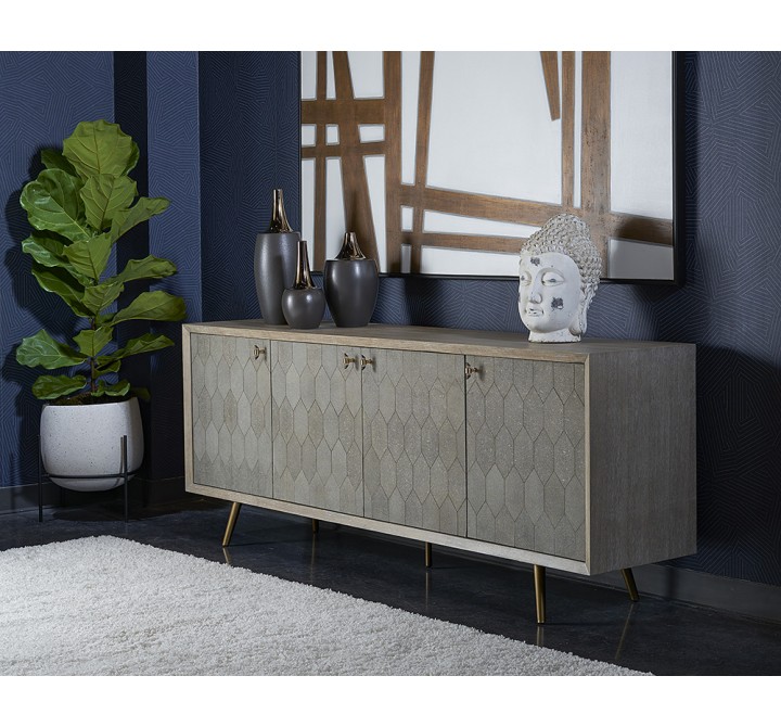Sunpan Aniston Sideboard - Large In White Ceruze - Shagreen Leather - Lifestyle
