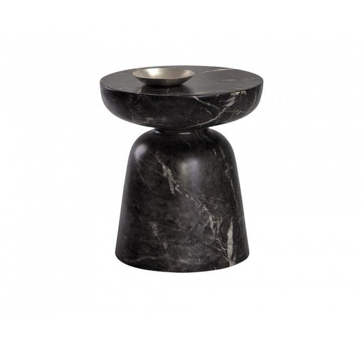 Sunpan Lucida End Table - Marble Look - Black - Front
