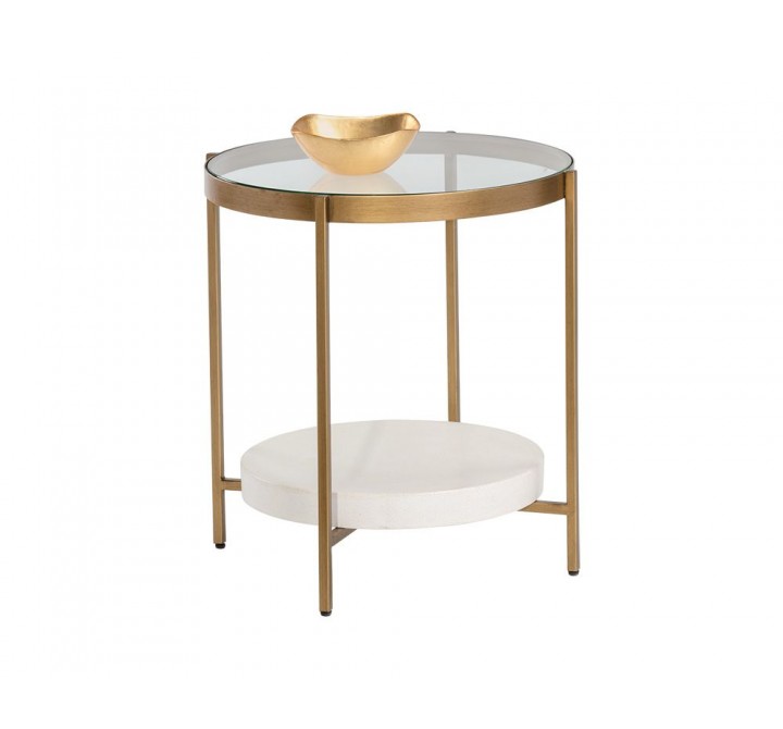 Sunpan Gia End Table - Front Side Angle with Decor