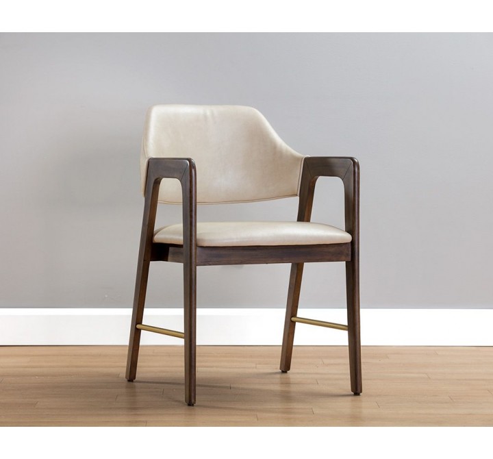 Sunpan Milton Dining Armchair - Bravo Cream/Leo Olive/ Polo Club Stone - Front Side Angle