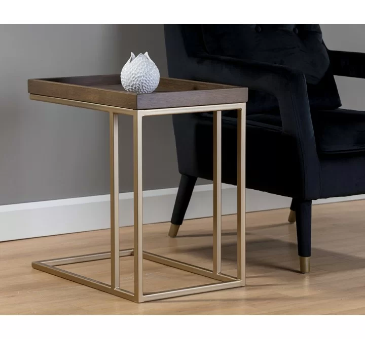 Arden C-shaped End Table - Gold - Raw Umber - Lifestyle