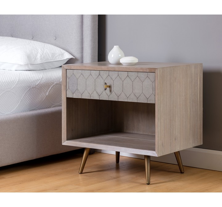 Aniston Nightstand - White Ceruze - Shagreen Leather - Lifestyle