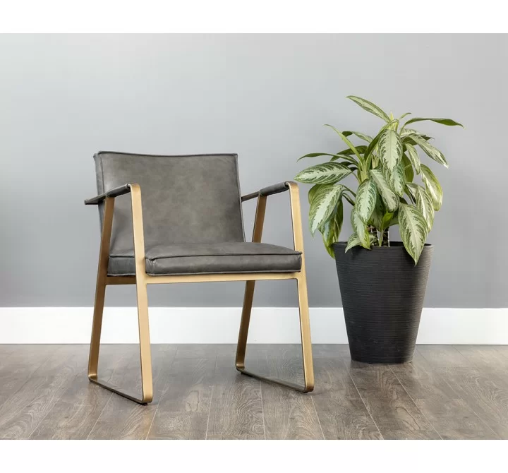 Sunpan Kristoffer Dining Armchair - Vintage Steel Grey Leather - Lifestyle