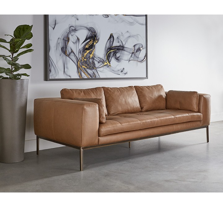 Sunpan Burr Sofa in Behike Saddle Leather - Lifestyle