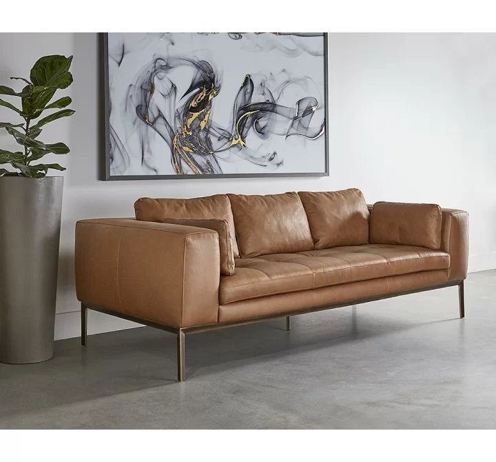 Sunpan Burr Sofa in Behike Saddle Leather - Lifestyle