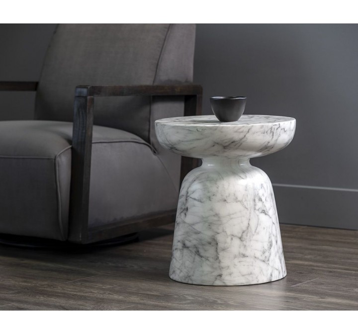 Sunpan Lucida End Table - Marble Look - White, Lifestyle
