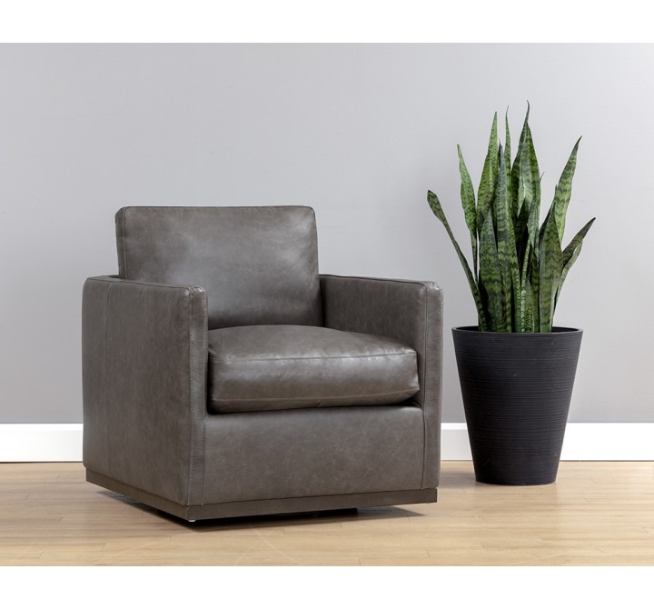 Portman Swivel Lounge Chair - Marseille Concrete Leather - Lifestyle