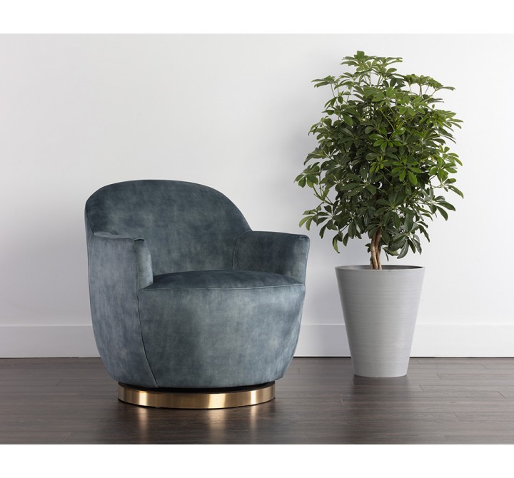 Sunpan Casey Swivel Lounge Chair In Nono Petrol - Lifestyle