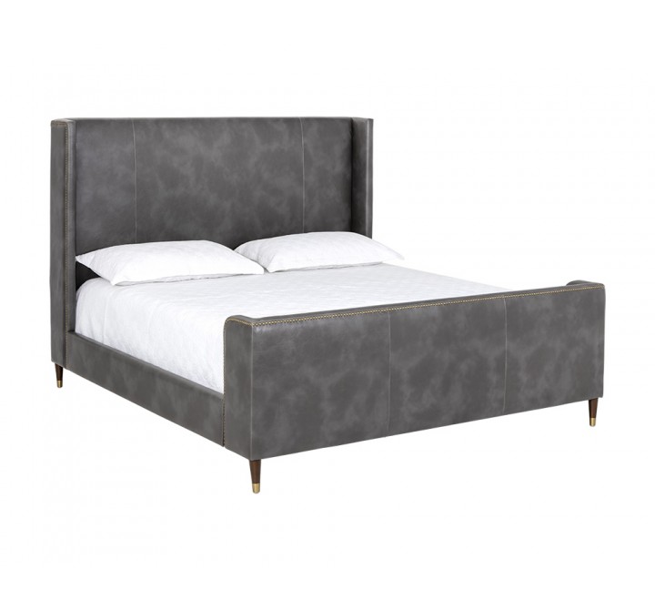 Sunpan Chianti Bed - King - Overcast Grey - Front Side Angle