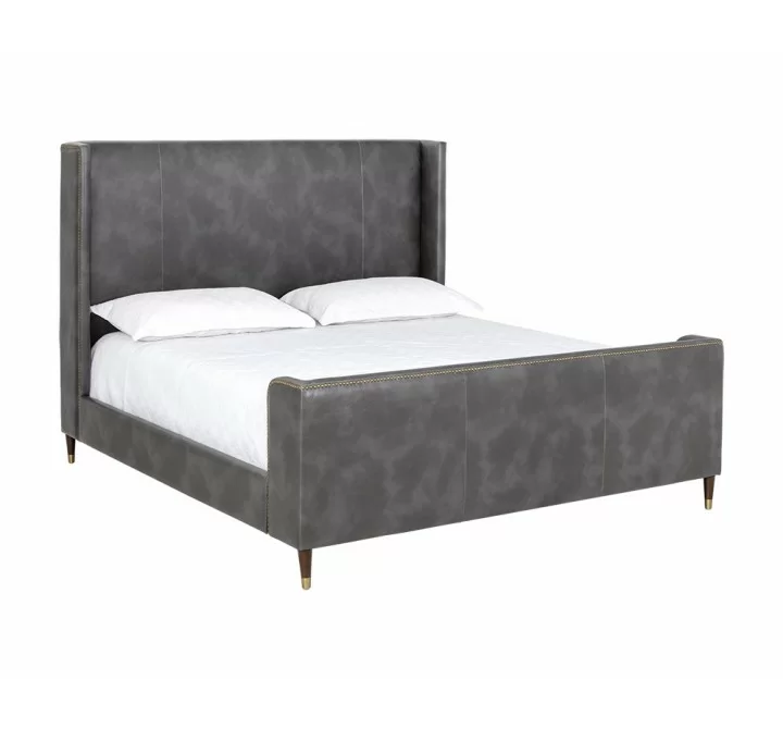 Sunpan Chianti Bed - King - Overcast Grey - Front Side Angle