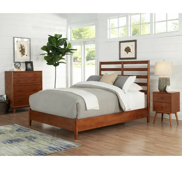 Alpine Furniture Flynn Retro Queen Bed in Acorn - Lifestyle