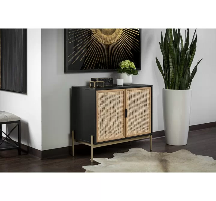 Sunpan Avida Sideboard in Gold And Black/Natural - Small - Angled