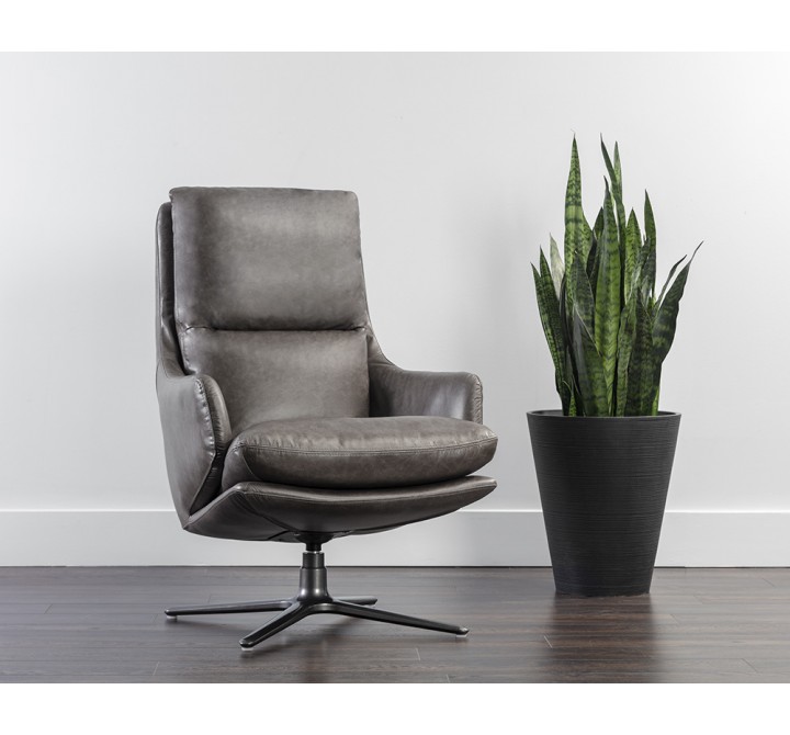 Sunpan Cardona Swivel Lounge Chair - Gunmetal with Marseille Camel Leather - Lifestyle